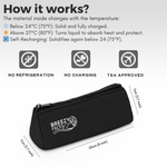 Black pouch with Breezy Pack logo and temperature change properties on a white background 