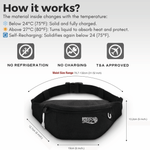 Black waist bag with temperature-dependent material properties and dimensions on a white background 