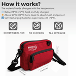 Red Breezy Pack bag with temperature change properties on a white background 