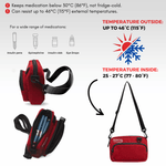 Red medical bag with temperature resistance features on a white background 
